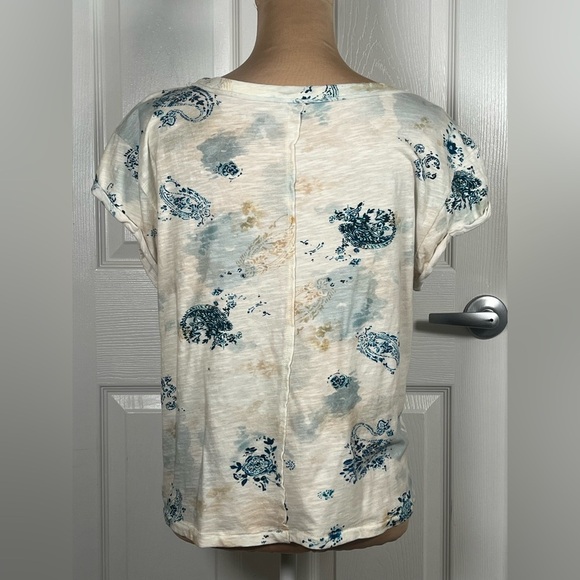 Pilcro Anthropologie Watercolor Paisley Floral Raw Seamed 100% Cotton Tee sz M - Picture 6 of 10